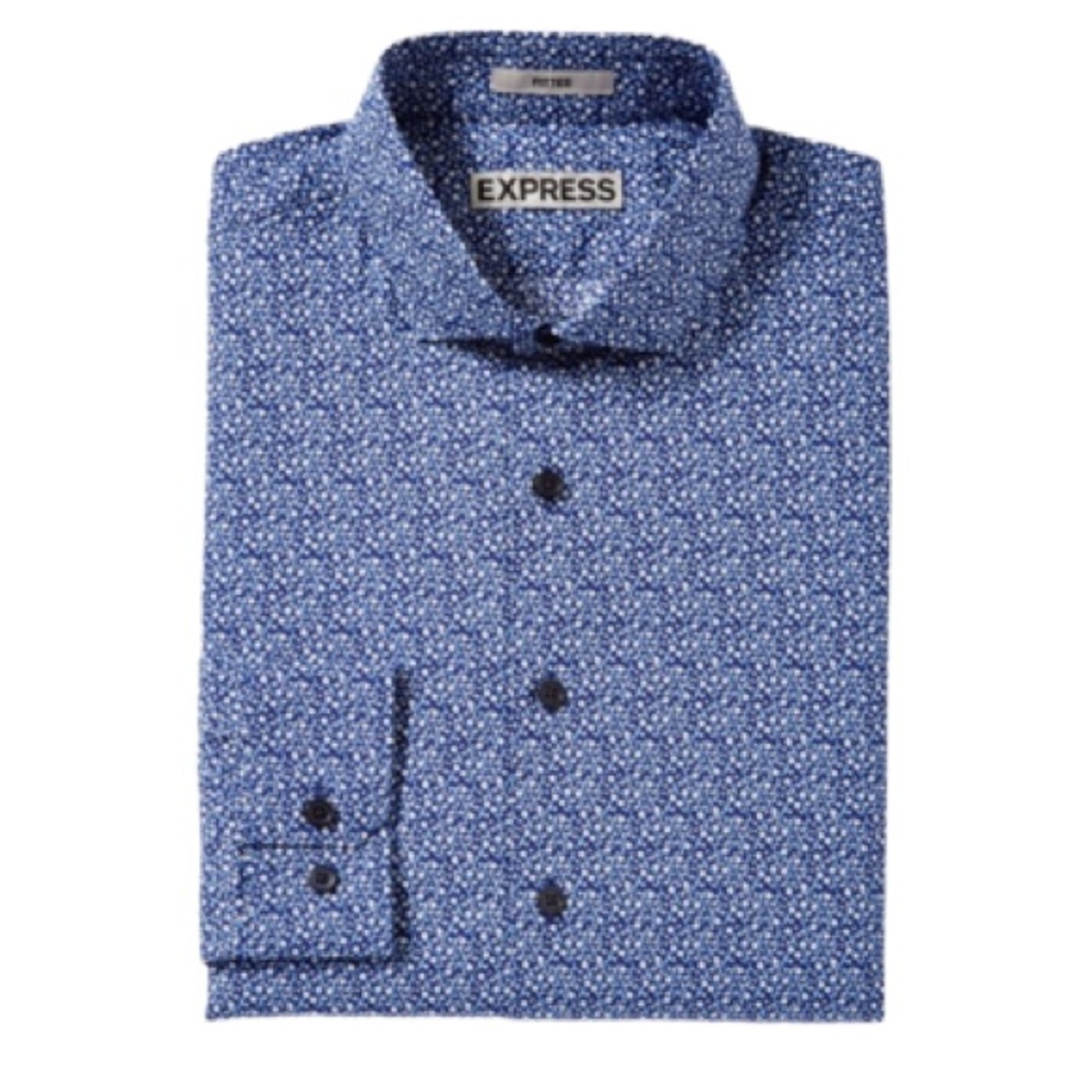 Express Men's Blue Micro Floral Dress Shirt